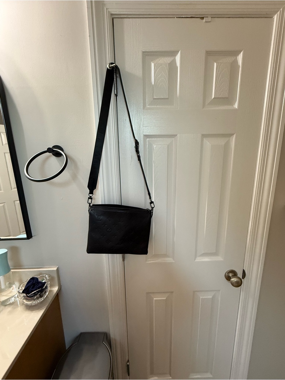 Black Embossed monogrammed Crossbody Bag - Designer Style